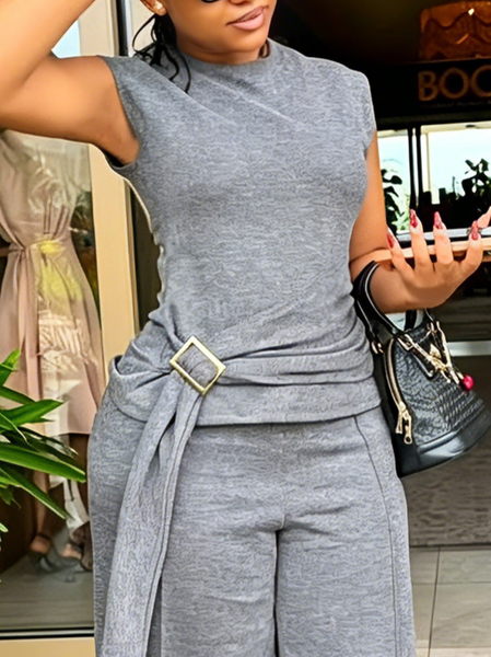 Casual Plain Grommets T-shirt, Tees, color:Gray|size:XXL, Stylewe