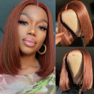 Nadula Auburn Bob Wig 13x4 Reddish Brown Straight Human Hair Wigs #33B Dark Ginger Short Lace Frontal Wig Pre Plucked with Natural Hairline, Catalog Online Nadula 2469