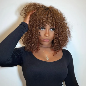 Nadula Flash Deal Messy Curls Bob Wig Brown With Blonde Highlight Fashionable Short Hair Wigs With Bangs Capless Wigs, Catalog Online Nadula 2442