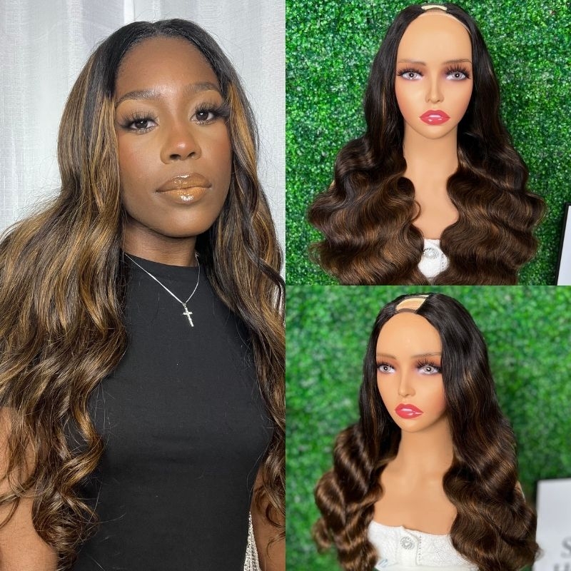 Nadula Glueless Ombre Brown Body Wave U Part Wig #FB30 Balayage Blonde Highlights Color Beginner Friendly Easy to Install Human Hair Wig, Catalog Online Nadula 2071