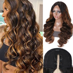 Nadula #FB30 Brown Highlight V Part Wig 150% Density Body Wave Human Hair Lace Wig For Women, Catalog Online Nadula 1829