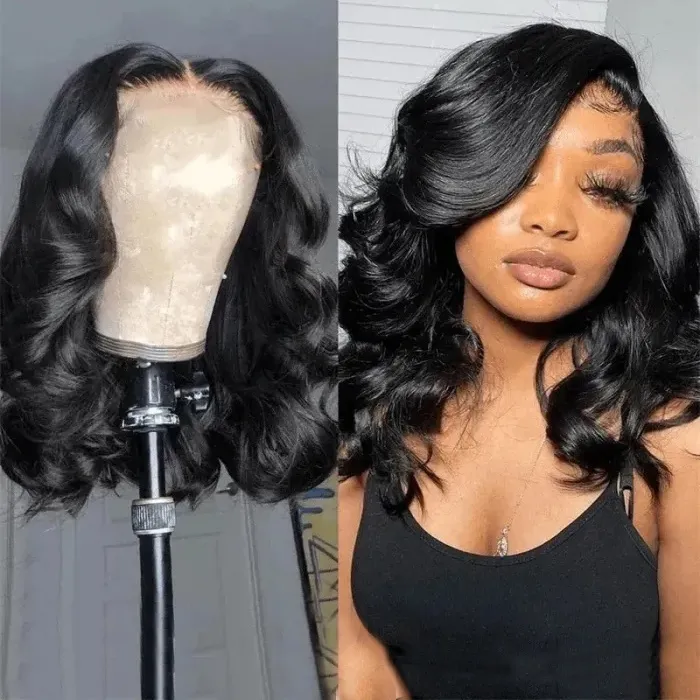 Nadula Whatsapp Flash Deal Body Wave Short Bob Wig Natural Black Lace Front 13X5X0.5 Middle T Part Lace Pre Plucked Hairline, Catalog Online Nadula 2058