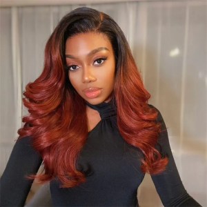 Nadula Glueless V Part Body Wave Wig Copper Red With Dark Roots Ombre Breathable Hollow Out Wigs, Catalog Online Nadula 2606