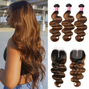 Nadula Highlight Ombre Human Hair Bundles With Closure Balayage Color Body Wave 3 Bundles With Lace Closure, Catalog Online Nadula 1522