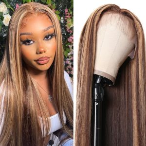 Nadula Brown Color Long Straight Human Hair Wigs Pre Plucked Middle Part 4x0.75 T Part Lace Wigs 150% Density Highlights Wigs, Catalog Online Nadula 1353