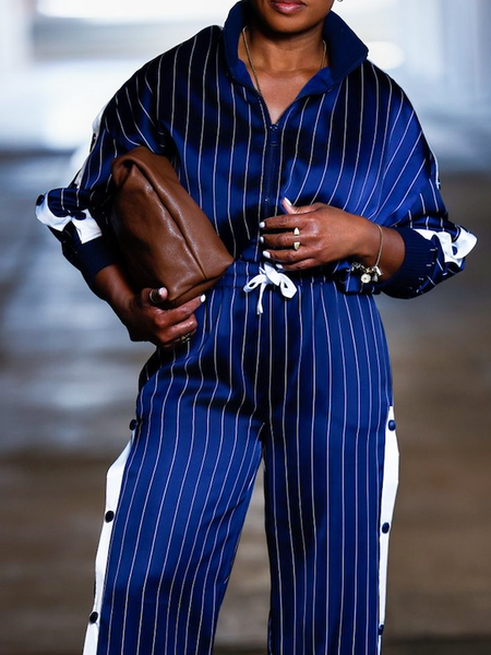Casual Color Block Shirt Collar Jacket, Jackets, color:Blue|size:XXL, Stylewe