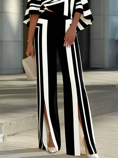 Urban Geometric Slit Straight Pants, Pants, color:Black-white|size:XXL, Stylewe