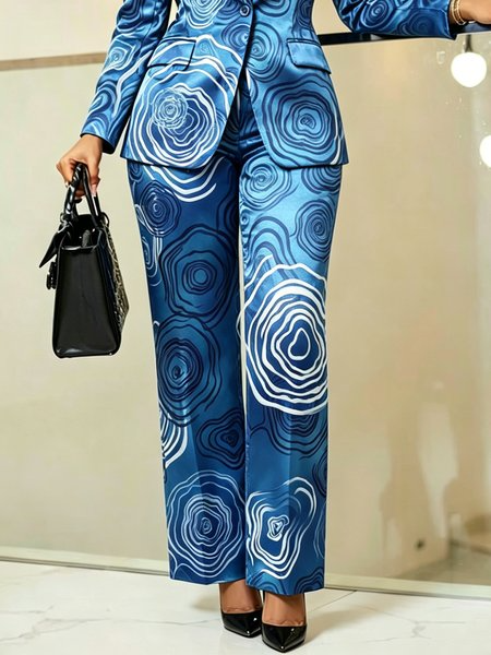 Elegant Random Print Printing Straight Pants, Pants, color:Blue|size:XXL, Stylewe