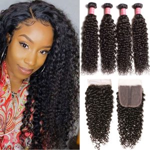 Nadula 4pcs Unprocessed Curly Hair Bundles With 4*0.75 Inch Middle Part Lace Closure, Catalog Online Nadula 1260