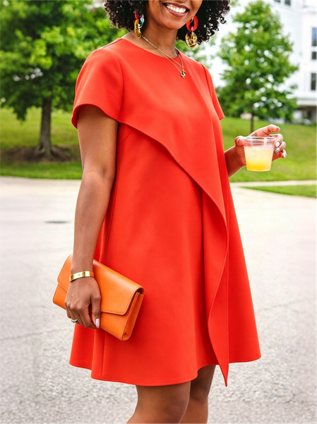 Urban Plain Knee Length Dress, Mini Dresses, color:Orange Red|size:XXL, Stylewe
