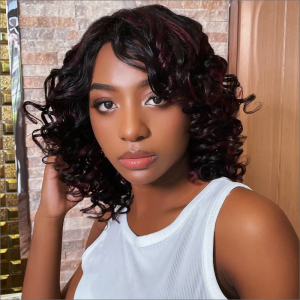 Nadula Bouncy Rose Curly Short Bob Wig Glueless Dark 99J Burgundy Red Color Wig With Bangs, Catalog Online Nadula 2407
