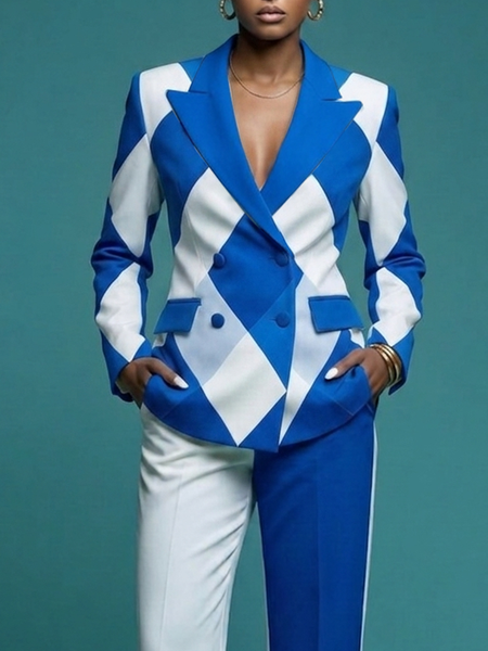 Urban Geometric Lapel Collar Blazer, Blazers, color:As Picture|size:XXL, Stylewe
