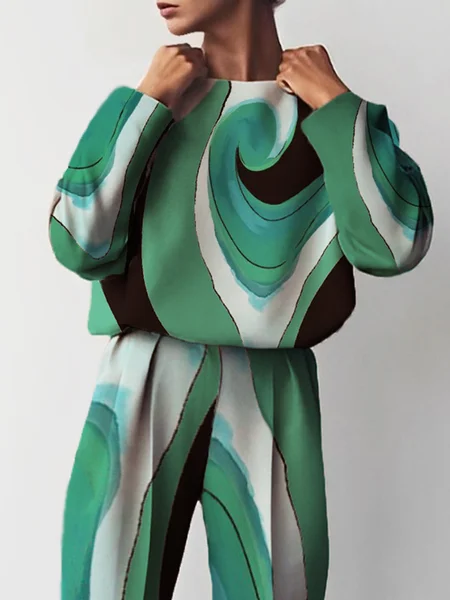 Abstract Casual Crew Neck Long Sleeve Sweatshirt, Hoodies and Sweatshirts, color:Green|size:XXL, Stylewe