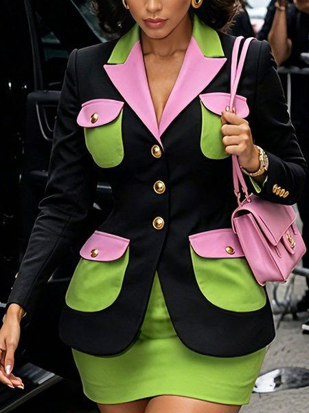 Urban Split Joint Color Block Lapel Collar Blazer, Blazers, color:As Picture|size:XXL, Stylewe
