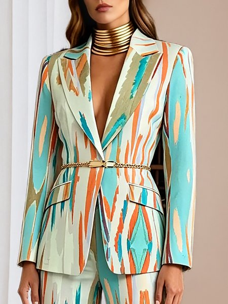 Urban Printing Geometric Shawl Collar Blazer With No Belt, Blazers, color:Multicolor|size:XXL, Stylewe