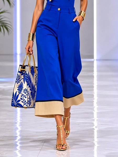 Urban Color Block Split Joint Wide Leg Pants, Pants, color:Blue|size:XXL, Stylewe