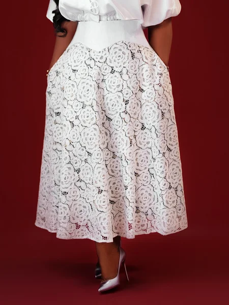 Elegant Split Joint Plain Midi Skirt, Skirts, color:White|size:XXL, Stylewe