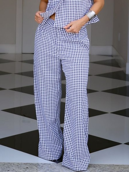 Casual Plaid Straight Pants, Pants, color:Blue|size:XXL, Stylewe