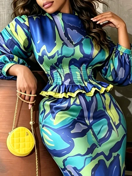 Elegant Random Print Printing Balloon Sleeve Blouse, Blouses and Shirts, color:As Picture|size:XXL, Stylewe