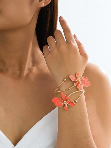 Elegant Floral Cuff, Bracelets, color:Orange, Stylewe