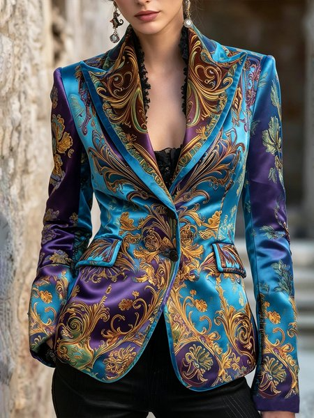 Elegant Printing Ethnic Lapel Collar Blazer, Blazers, color:As Picture|size:XXL, Stylewe