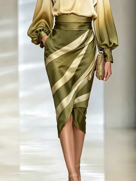 Elegant Geometric Midi Skirt, Skirts, color:As Picture|size:XXL, Stylewe