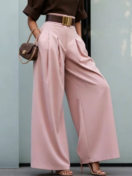 Urban Plain Wide Leg Pants, Pants, color:Pink|size:XXL, Stylewe