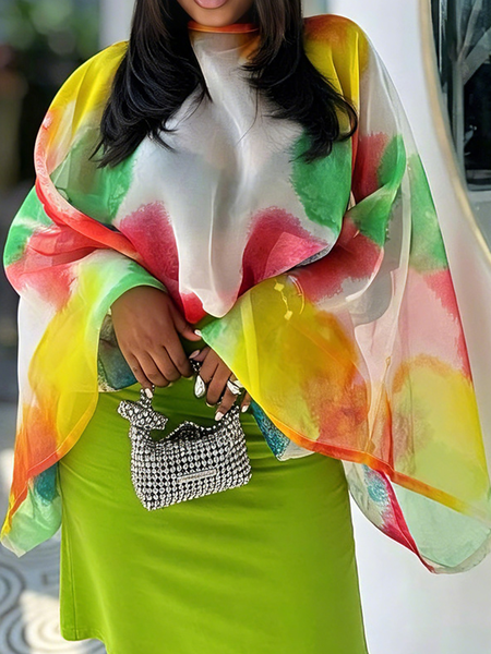 Urban Color Block Printing Boat Neck Blouse, Blouses and Shirts, color:Multicolor|size:XXL, Stylewe