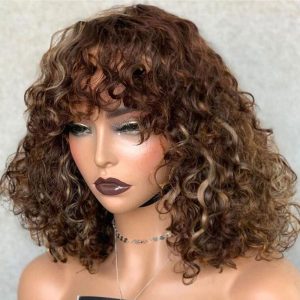 Nadula Brown Balayage Bouncy Curl Human Hair Wig With Bangs Glueless Pre Highlighted Wig Short Bob For Sale, Catalog Online Nadula 1562