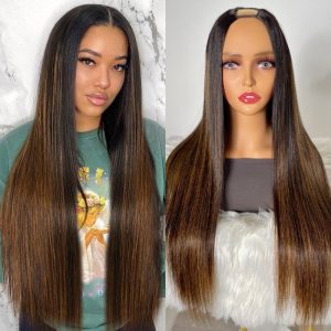 Nadula Flash Deal Glueless Straight U Part Human Hair Wig Ombre Brown #FB30 Balayage Blonde Highlights Color Easy to Install, Catalog Online Nadula 2476