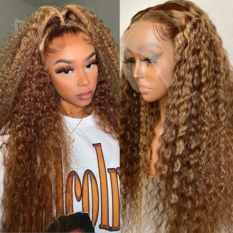 Nadula 60% Off Highlight Brown Curly Lace Front Wigs Honey Blonde Highlight Wigs Ombre Wig Human Hair 150% Density TL412 Color, Catalog Online Nadula 2510