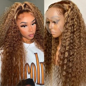 Nadula Highlight Brown Jerry Curly Lace Human Hair Wigs Pre Plucked Honey Blonde Highlight Lace Wigs 150% Density TL412 Color Sezzle, Catalog Online Nadula 2577