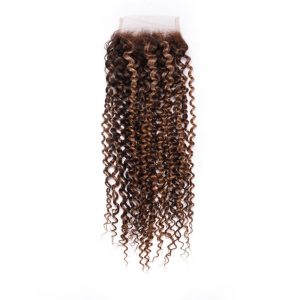 Nadula Jerry Curly 4x4 Lace Closure Free Part 1 PC Honey Blond Highlight Brown Color High Quality Hair, Catalog Online Nadula 2454