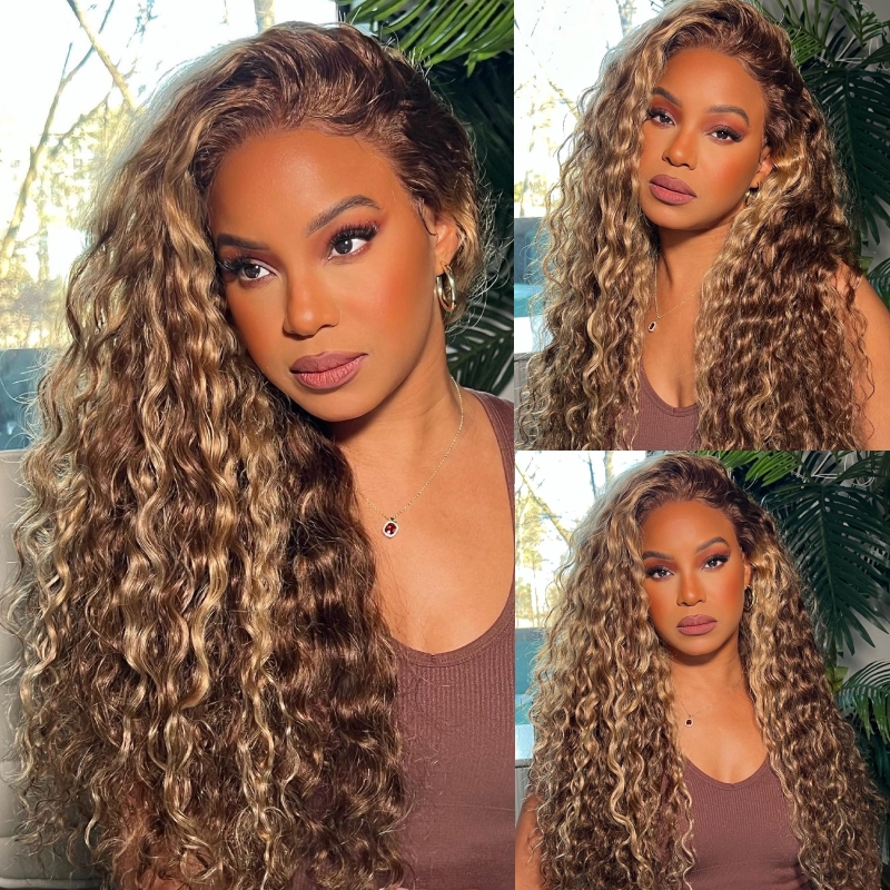 Nadula Honey Blonde Water Wave Highlight Wig 13x4 Lace Front Human Hair Wigs Pre Plucked Piano Brown Color Lace Frontal Wig, Catalog Online Nadula 2557