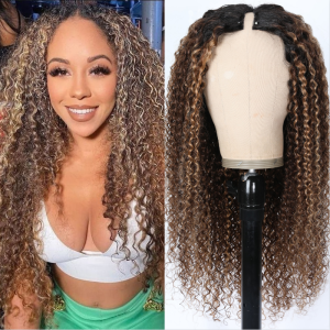 Nadula Glueless Jerry Curly Brown V Part Wig Beginner Friendly Wear and Go Honey Blond Highlight With Dark Roots, Catalog Online Nadula 2113