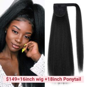Nadula Whatsapp Flash Deal 16 Inch Kinky Straight Lace Frontal Wig + 18 Inch Kinky Straight Ponytail Hair Weave, Catalog Online Nadula 2202