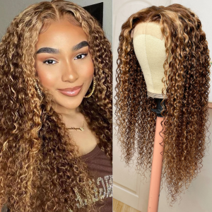 Nadula Whatsapp Flash Deal Highlight Brown Jerry Curly Lace Closure Wig TL412 Honey Blond Ombre Color 150% Density 4x4 Lace Wig With Pre Plucked, Catalog Online Nadula 2192