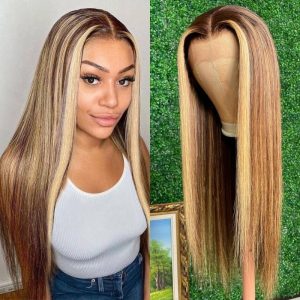 Nadula 13*4 Lace Front Highlight Wig Silk Straight Honey Blond and Brown Human Hair Wig Pre-Plucked With Baby Hair 150% Density, Catalog Online Nadula 2003