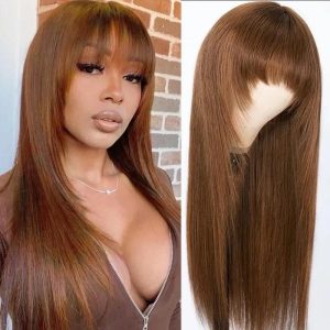 Nadula Dark Brown #4 Color Straight Glueless Layer Cut Wig Price 100% Human Hair Wig With Bangs, Catalog Online Nadula 2723