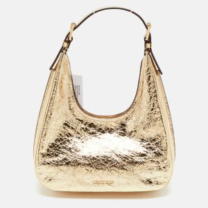 Michael Kors Nolita Small Gold Crinkled Patent Leather Hobo, Shoulder Bags - Luxury Closet