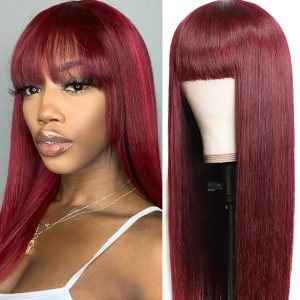 Nadula #99j Wig Straight Wig With Bang Burgundy Red Wig Capless Long Wig Glueless 100% Human Hair Wigs, Catalog Online Nadula 1069