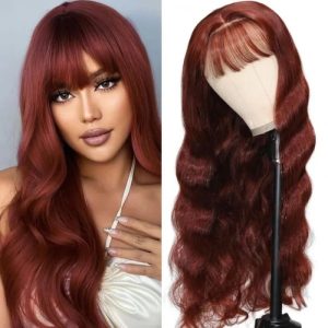 Nadula Dark Auburn Reddish Brown Body Wave Human Hair Wigs With Bangs Perfect Lace Front Human Hair Wigs, Catalog Online Nadula 2737