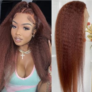 Nadula Kinky Straight 4*4 Closure Wig #33B Reddish Brown Color Breathable Cap Wig Affordable 4C Perfectly Human Hair Wigs, Catalog Online Nadula 2745