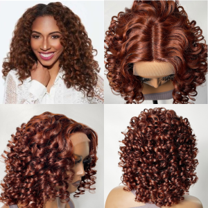 Nadula Curly Wave 4*0.75 Lace Part Wig #33B Red Brown Dark Auburn Color Human Hair Wig, Catalog Online Nadula 2743