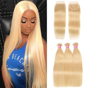 Nadula 3PCS 613 Blonde Hair Bundles With 4*4 Lace Closure Straight Virgin Human Hair, Catalog Online Nadula 531