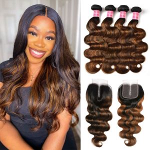 Nadula Balayage Ombre Body Wave Hair 4 Bundles With Lace Closure 1B/30 Ombre Virgin Human Hair With Closure, Catalog Online Nadula 1523