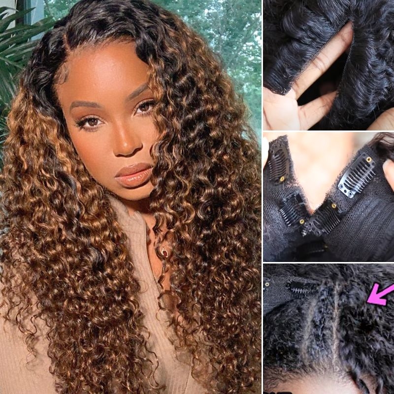 Nadula FB30# Balayage Highlight V Part Virgin Human Hair Curly Wig, Catalog Online Nadula 2108