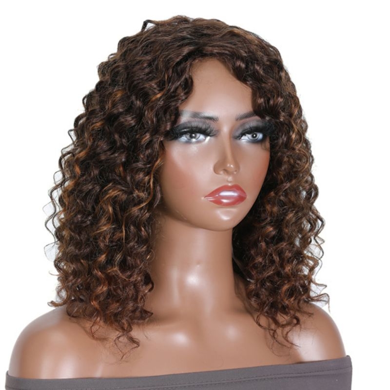 Nadula Flash Deal Glueles Mix Color Brown Curly Bob Human Hair Wigs Honey Brown Auburn Color Highlights Natural Wave Wigs, Catalog Online Nadula 2486
