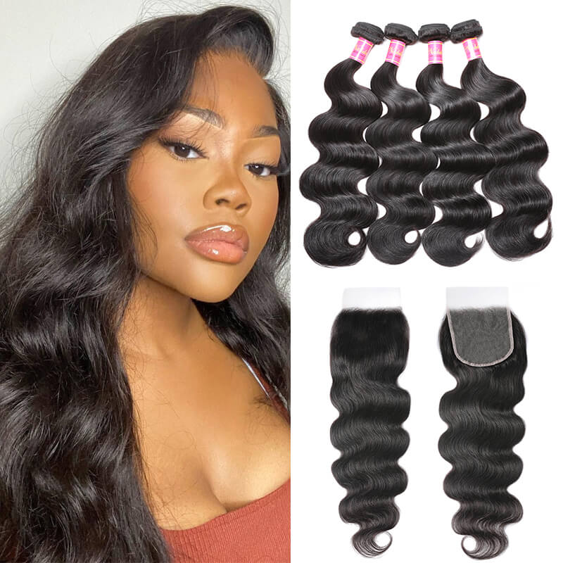Nadula Glueless And Invisible Body Wave 5 By 5 Inch HD Lace Closure With 4 Bundles Virgin Human Hair Weave, Catalog Online Nadula 1278