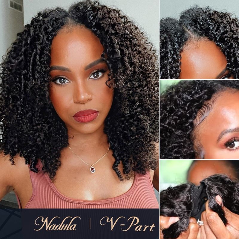 Nadula Glueless V Part Kinky Curly Wig Upgrade U Part Human Hair Coily Wig Beginner Friendly Wear and Go, Catalog Online Nadula 2676